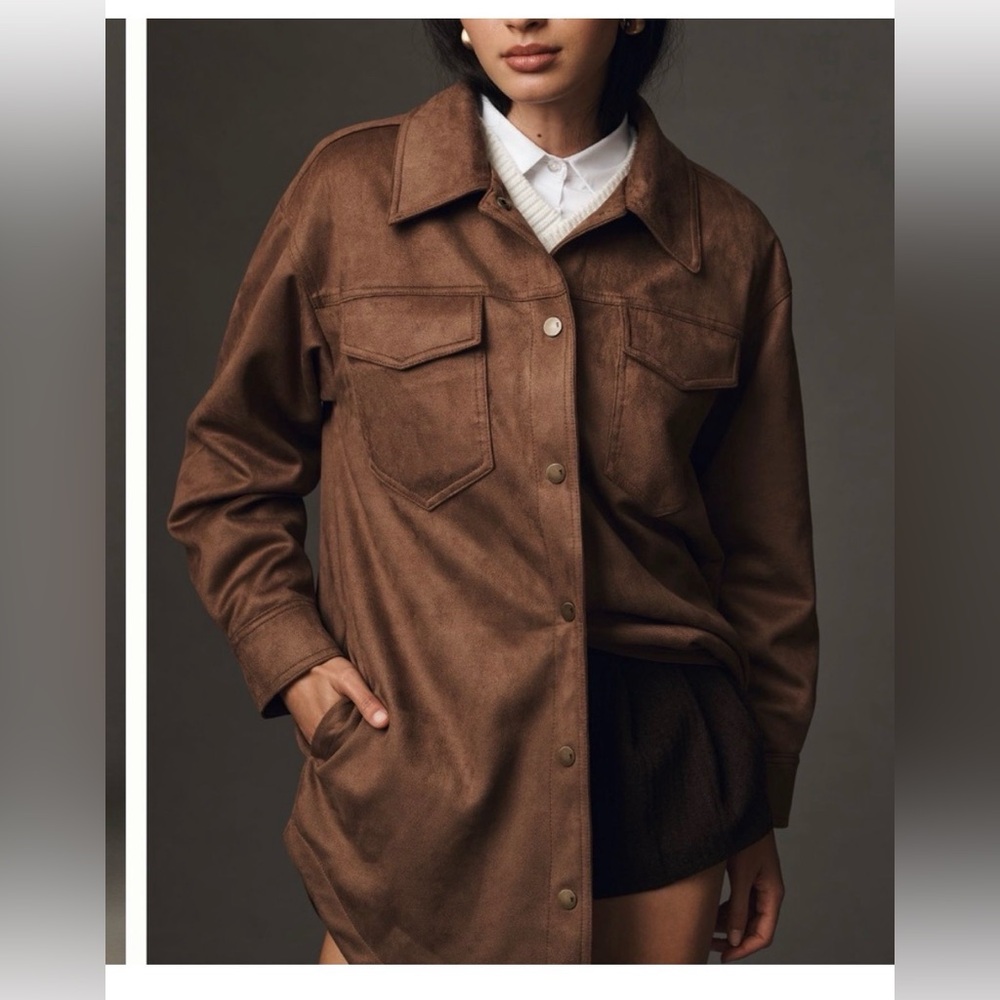 PILCRO Tillie Relaxed Fit Faux Suede Brown Jacket Size Large - Picture 2 of 9